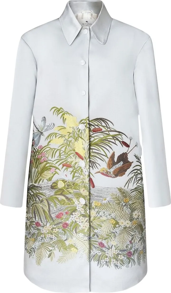 Tropical Embroidered Single-Breasted Coat