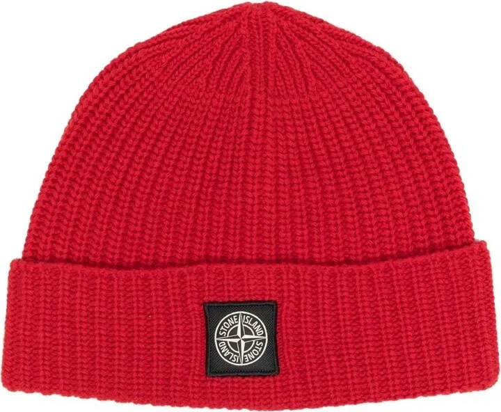 Logo Patch Ribbed Beanie Hat