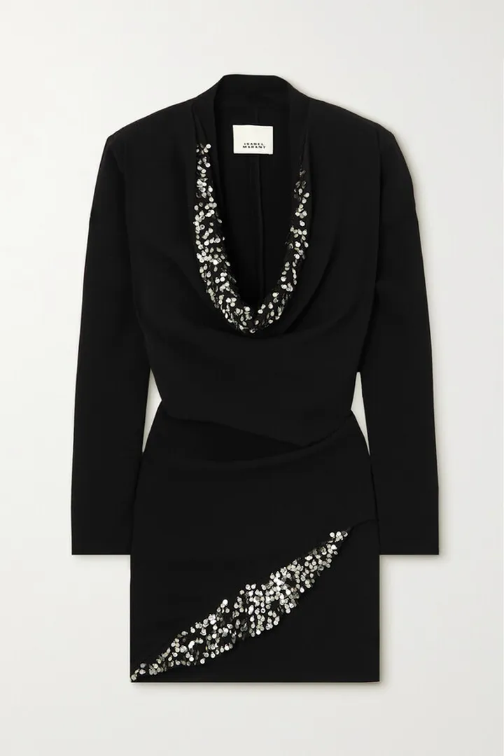 Isabel Marant - Lazeli Draped Sequin-embellished Crepe Mini Dress - Black