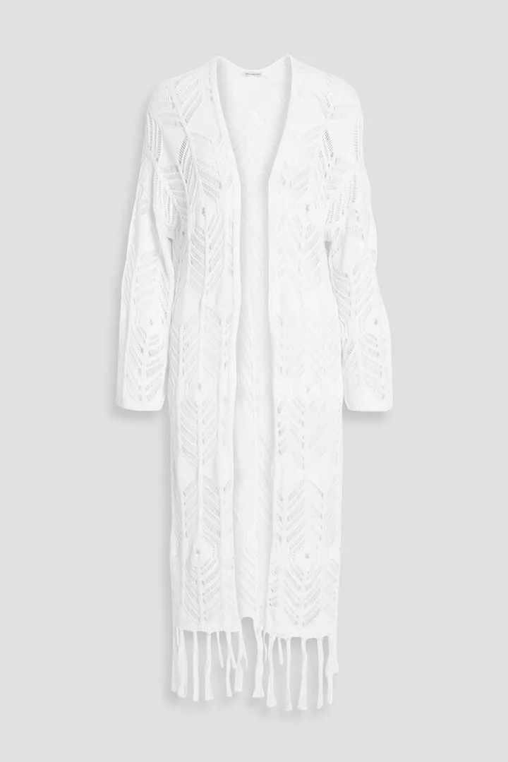Fringed open-knit cotton cardigan