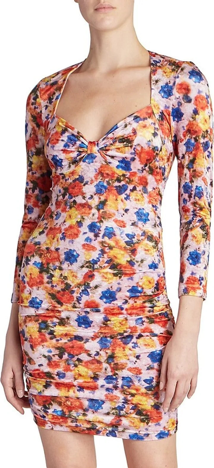 Goji Printed Ruched Velvet Mini Dress