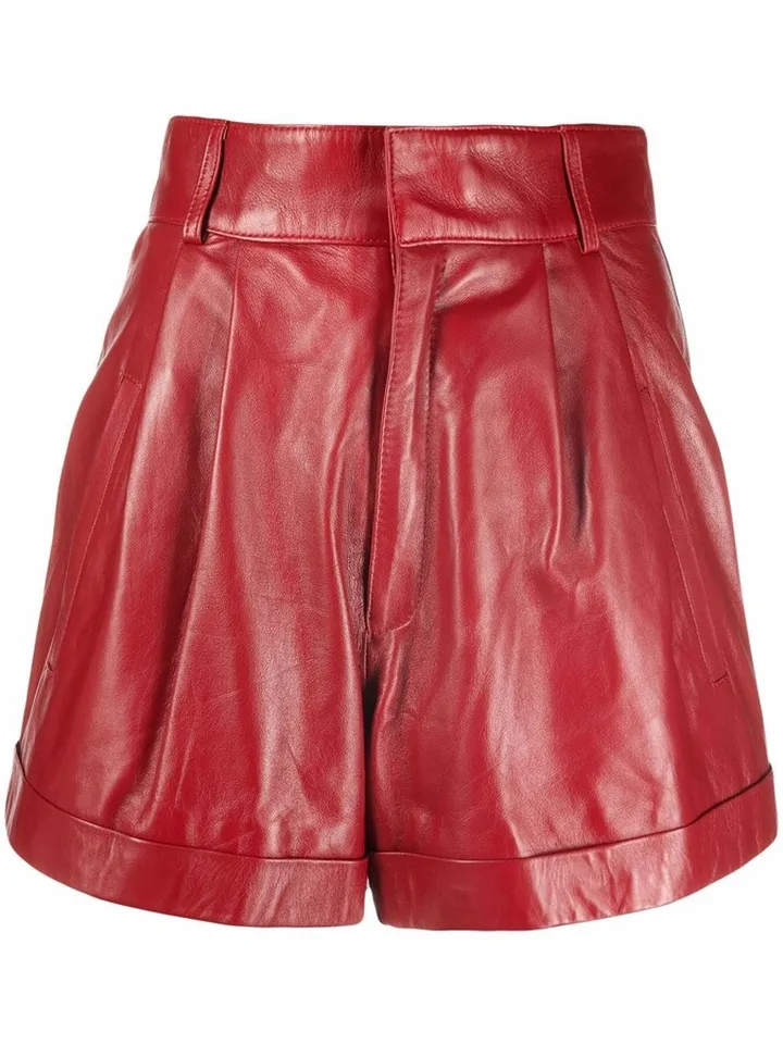 Pleat-Detail Leather Shorts