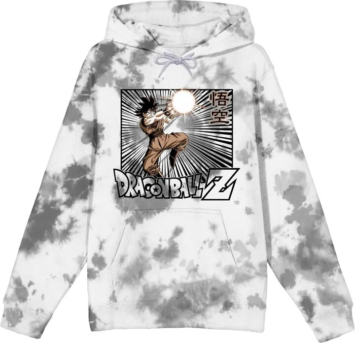 Dragon Ball Z Goku Kamehameha Blast Men’s Black and White Cloud Wash Sweatshirt-3XL