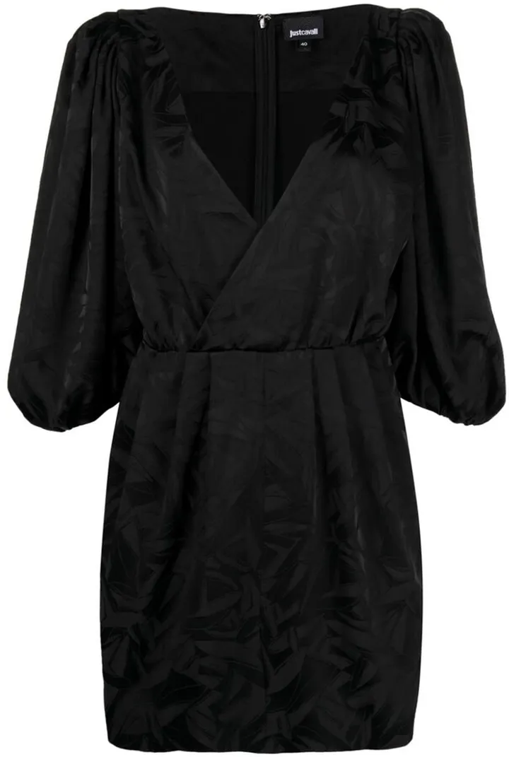 Puff-Sleeve Jacquard Wrap Dress