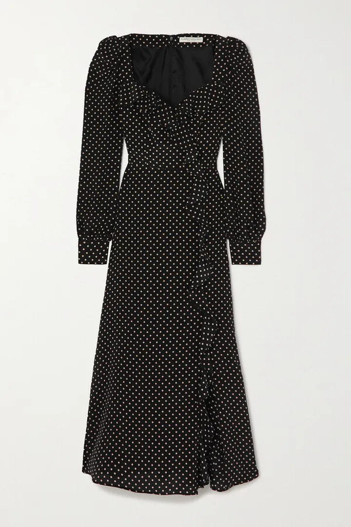 Alessandra Rich - Ruffled Polka-dot Silk-crepe Midi Dress - Black