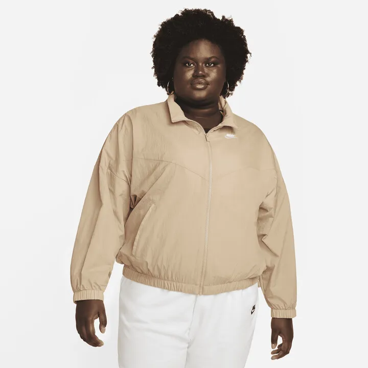 Women's Nike Sportswear Essential Windrunner Woven Jacket (Plus Size) in Brown
