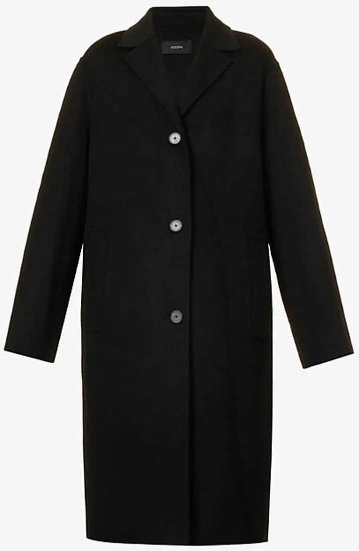Womens Black Caia Single-breasted Wool and Cashmere Coat
