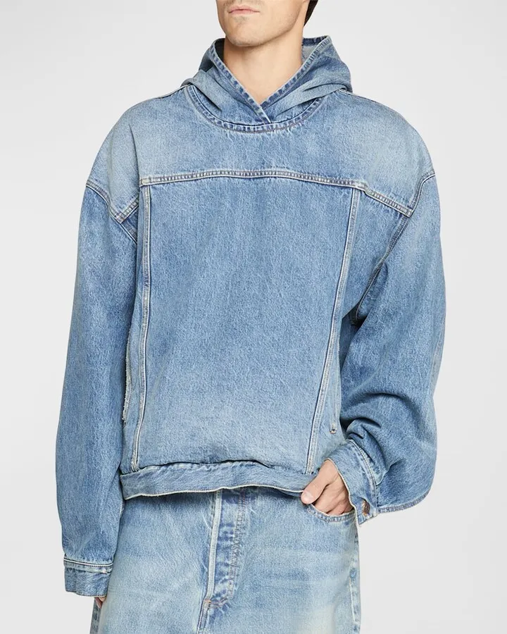 Men's Oversized Denim Pullover Hoodie