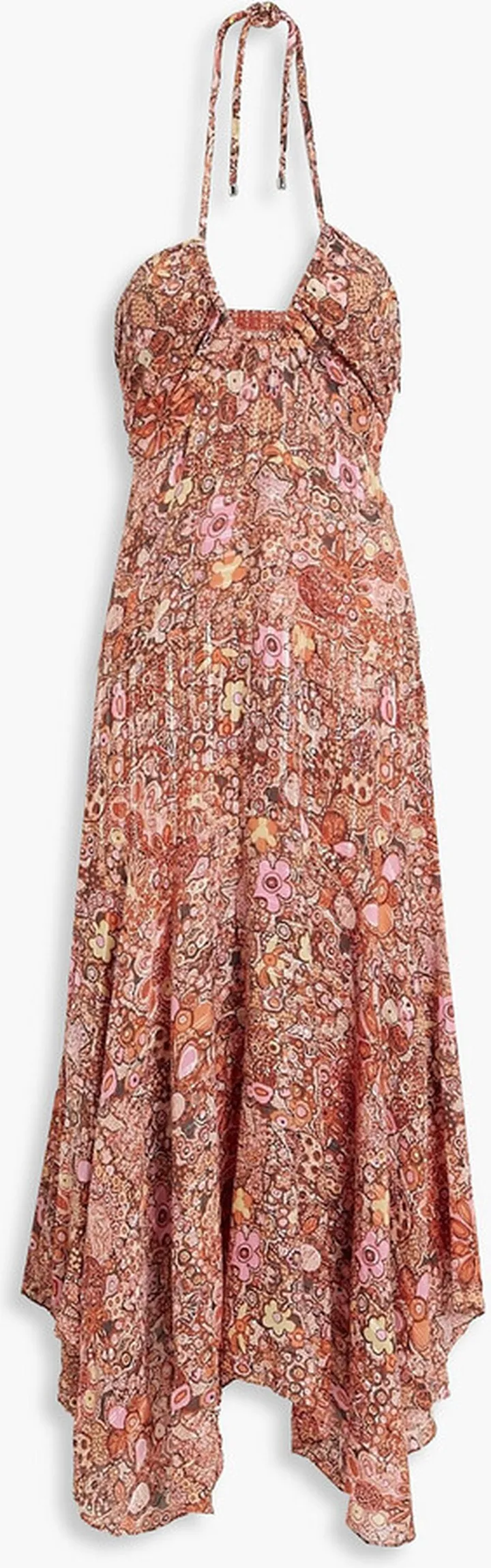 Amina asymmetric printed cotton and silk-blend georgette halterneck midi dress