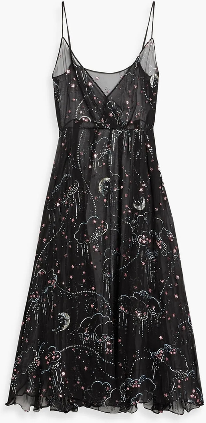 Wrap-effect glittered silk-chiffon midi dress