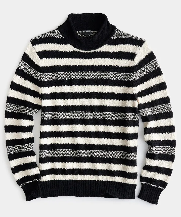 Stripe Roll Neck Cotton Sweater in Black