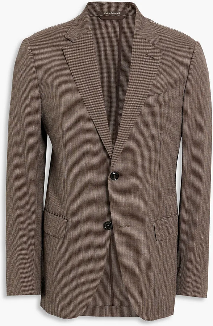 Checked wool-blend seersucker blazer