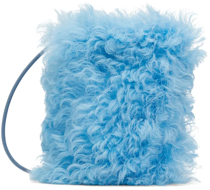 Dries Van Noten Blue Shearling Small Shoulder Bag