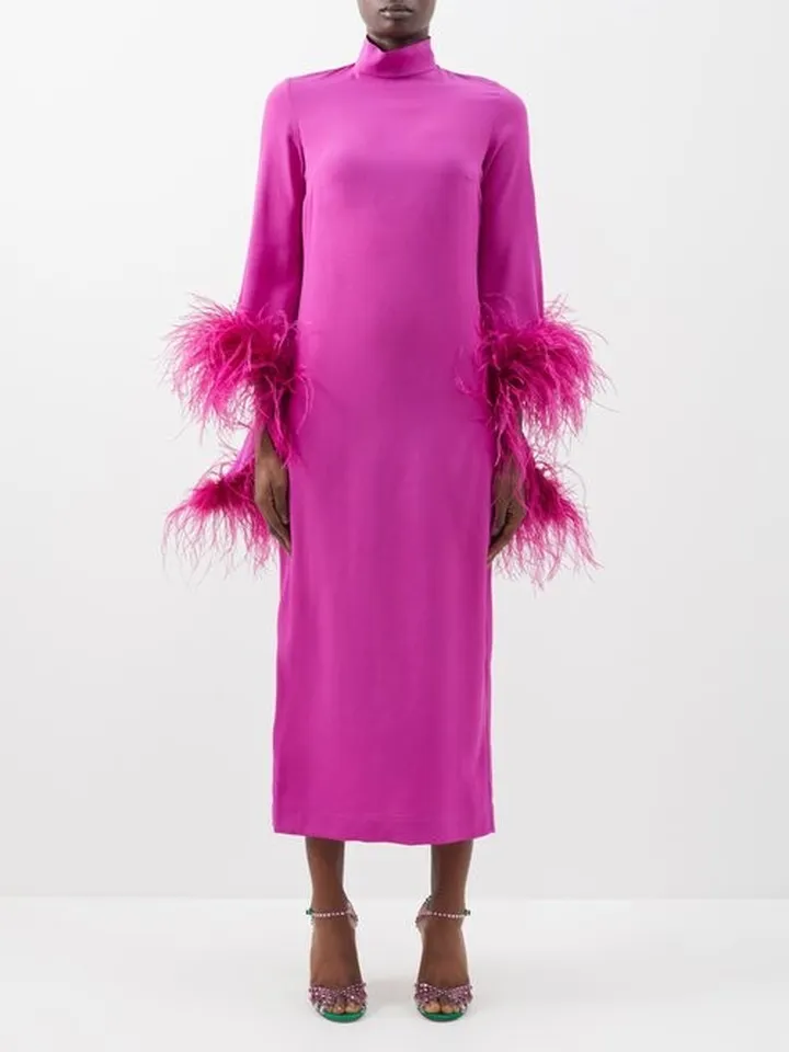 Del Rio Ostrich-feather Trimmed Crepe Dress