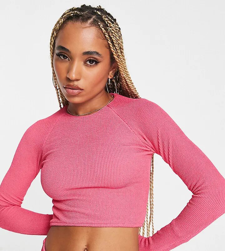 Rhythm long sleeve surf bikini top in bright pink