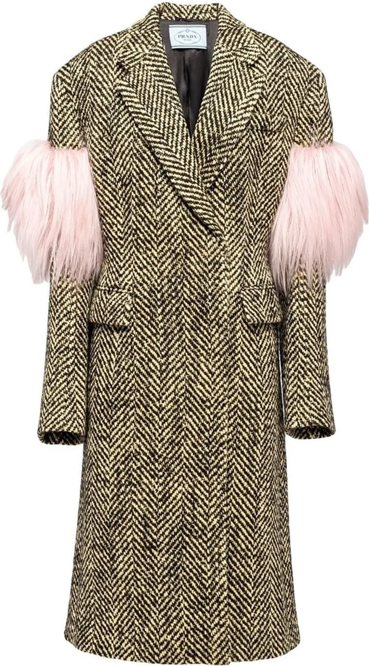 Double-Breasted Chevron Shearling Coat