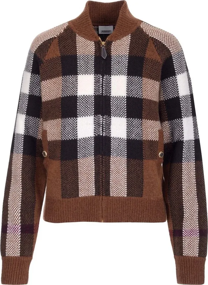 Burberry Check Intarsia-Knitted Zipped Bomber Jacket