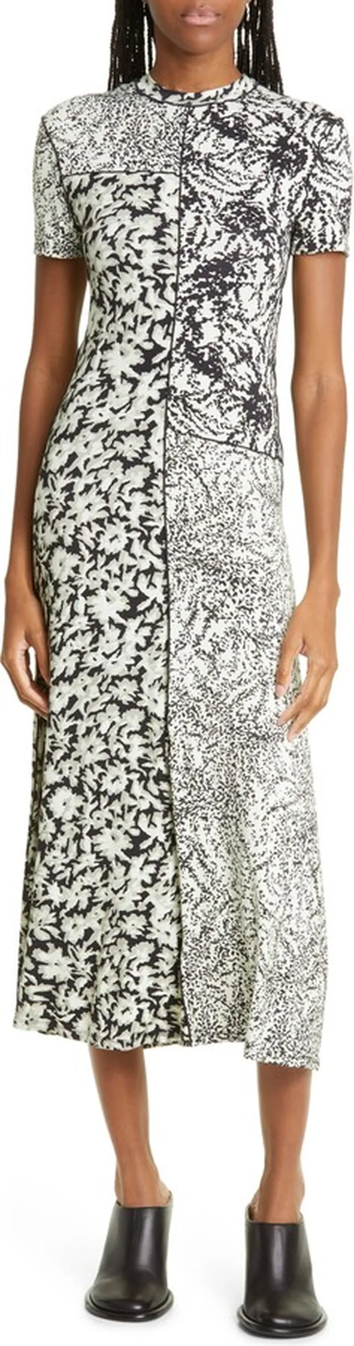 Mixed Floral Short Sleeve Midi Dress