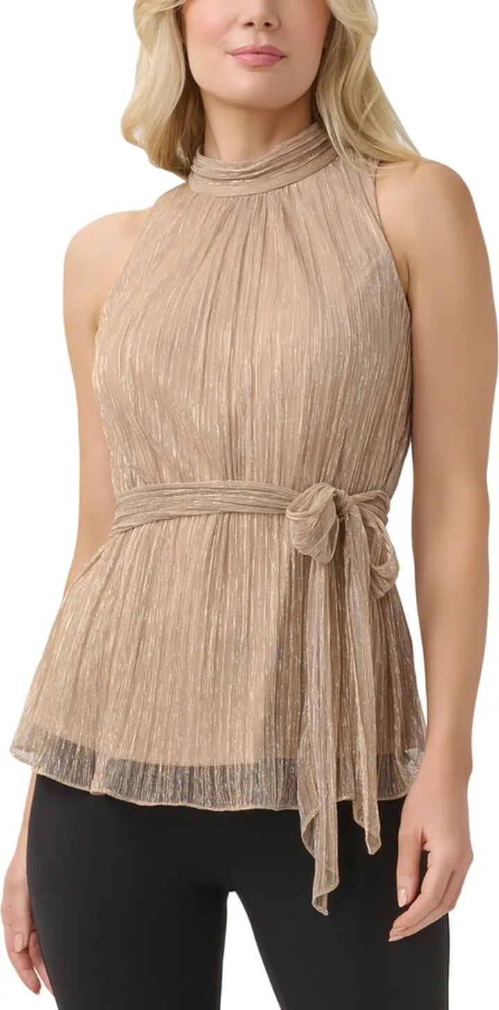 Adrianna Papell Women's Metallic Mesh Halter Top