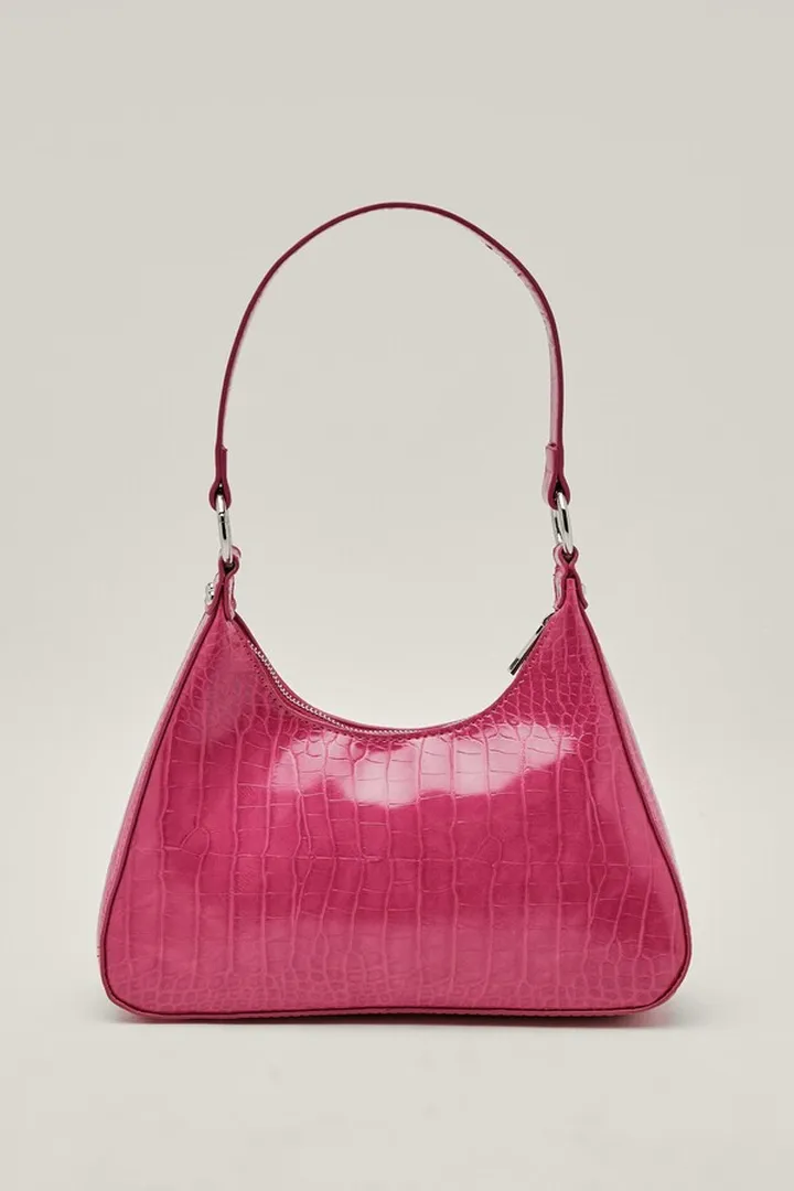 Nasty Gal Womens Faux Leather Croc Structured Shoulder Bag