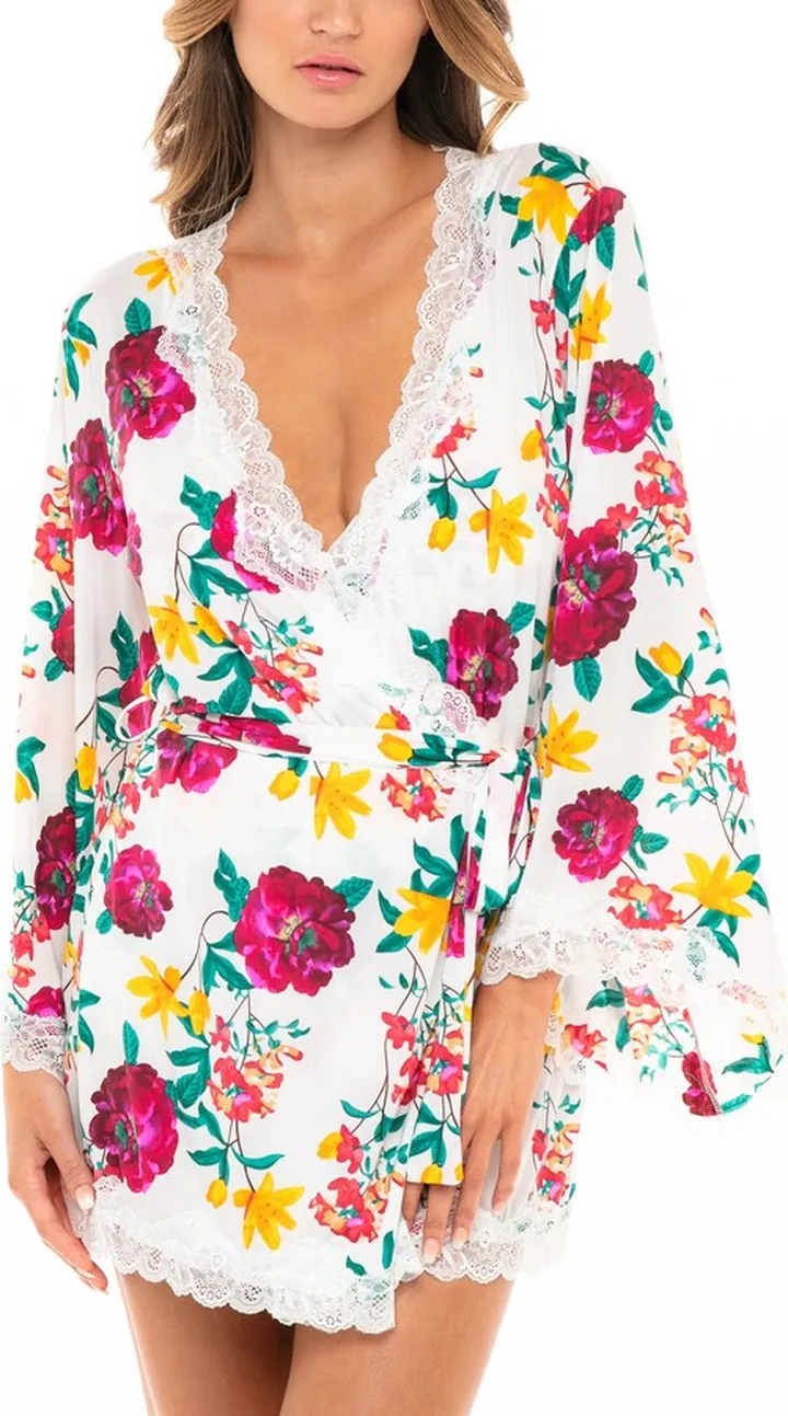 Lace Trim Floral Print Robe