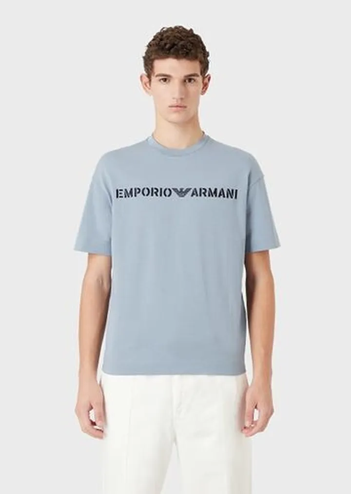 Heavy jersey T-shirt with Emporio Armani embroidery in a military font