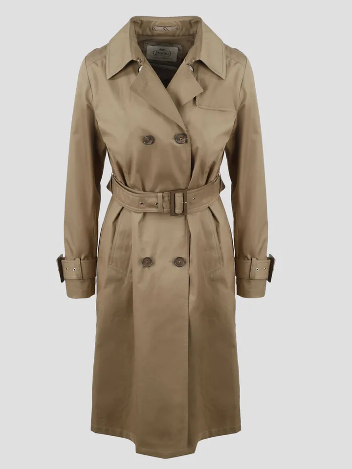 Herno trench coat in raw cotton gabardine finished with the monogram fabric.