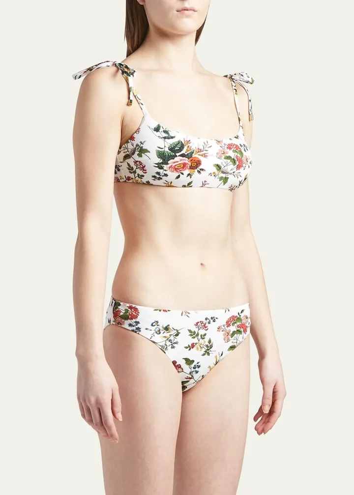 Thea Floral-Print Tie Shoulder Bikini Top