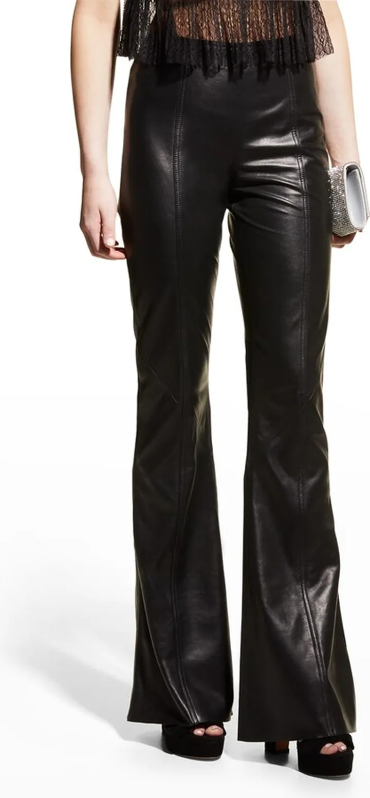 Paneled Flare-Leg Leather Trousers