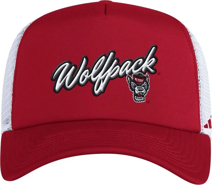 Men's adidas Red Nc State Wolfpack Script Trucker Snapback Hat