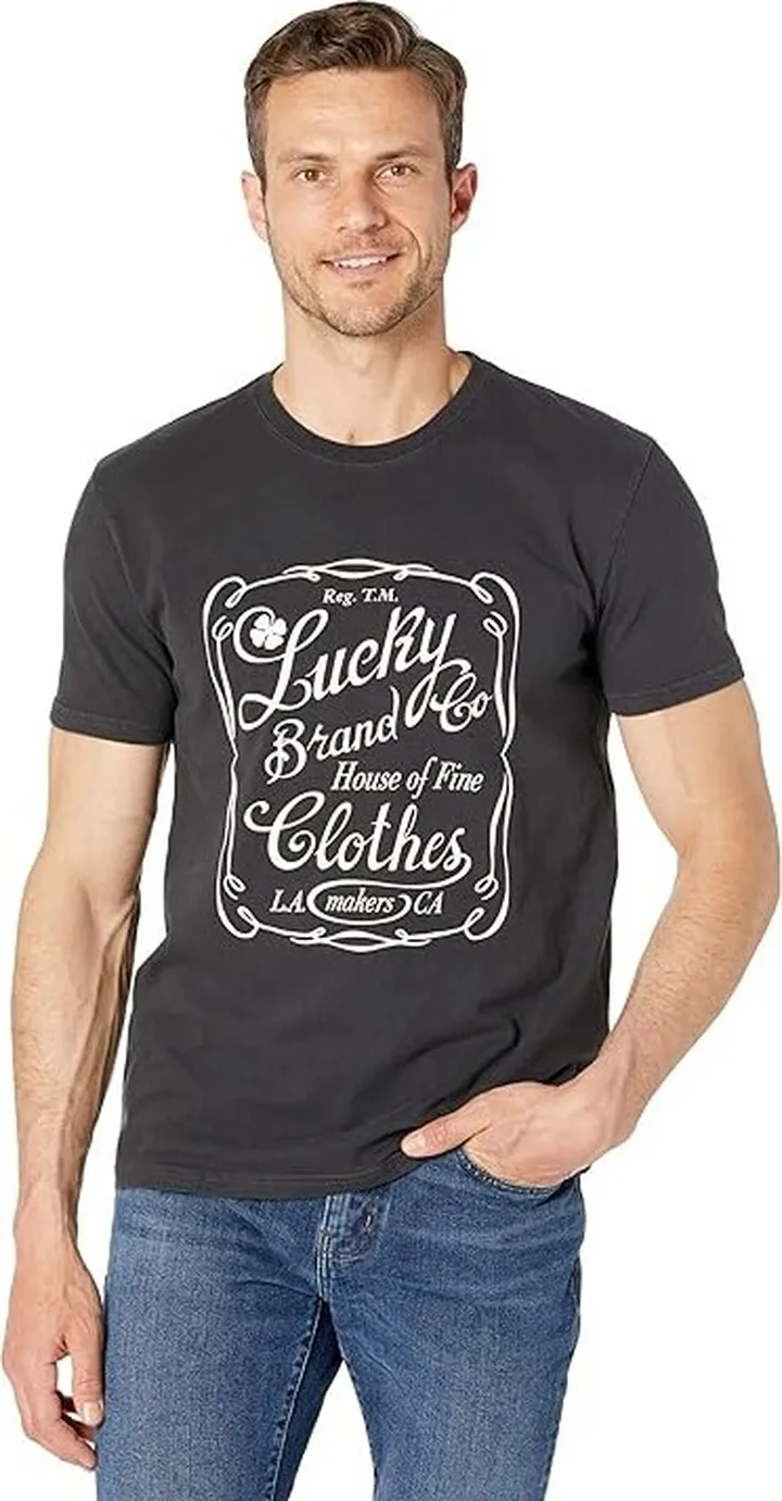 Lucky Brand Lucky OL Skool Plaque Tee (Jet Black) Men's Clothing