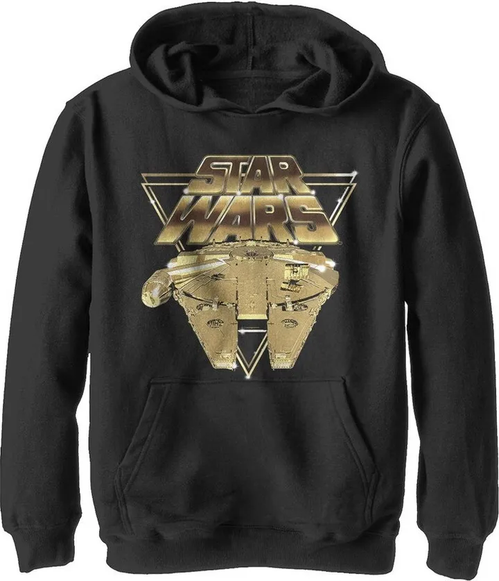 Boy's Star Wars The Last Jedi Millennium Falcon Pixel Pull Over Hoodie - Black - X Large