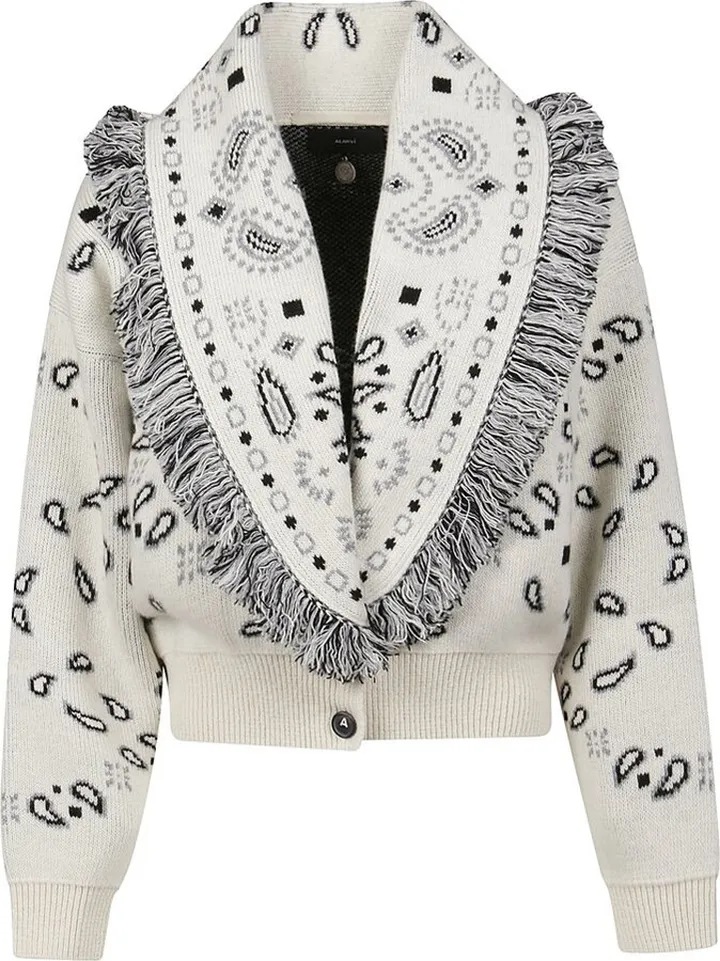 Alanui Bandana Jacquard Fringed Cropped Cardigan