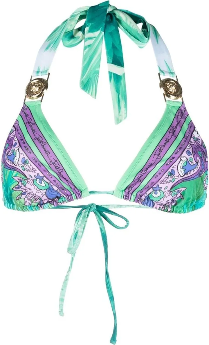 Logo-Hardware Graphic-Print Bikini Top
