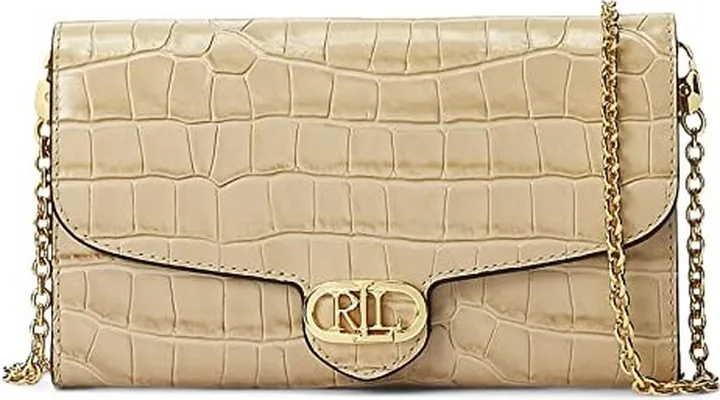 LAUREN Ralph Lauren Embossed Leather Medium Adair Crossbody (Dune Tan) Handbags