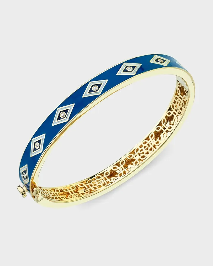 14k Blue Enamel Bangle with Diamonds