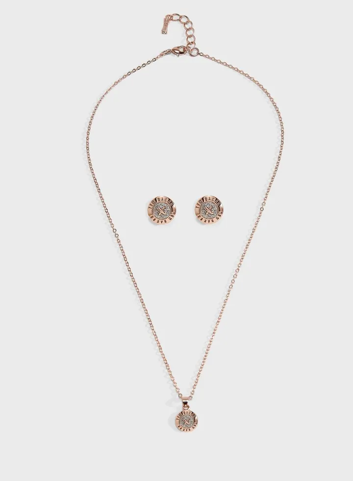 Emillia Mini Button Necklace + Earrings Set