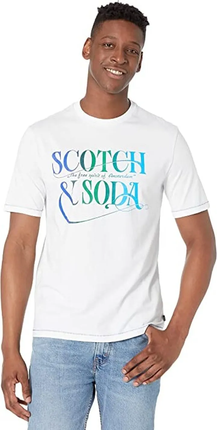 Scotch & Soda Logo Artwork Cotton-Jersey T-Shirt (White) Men's Clothing