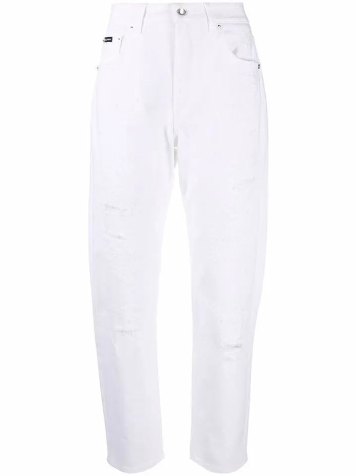 Distressed High-Waisted Straight Leg Jeans
