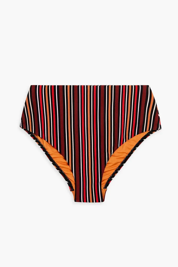 Bedouin textured striped high-rise bikini briefs
