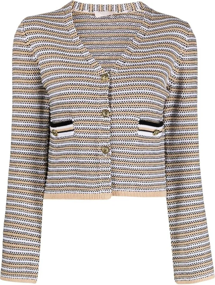 striped knitted V-neck cardigan