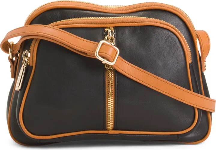 Made In Italy Leather Crossbody With Center Zip Closure