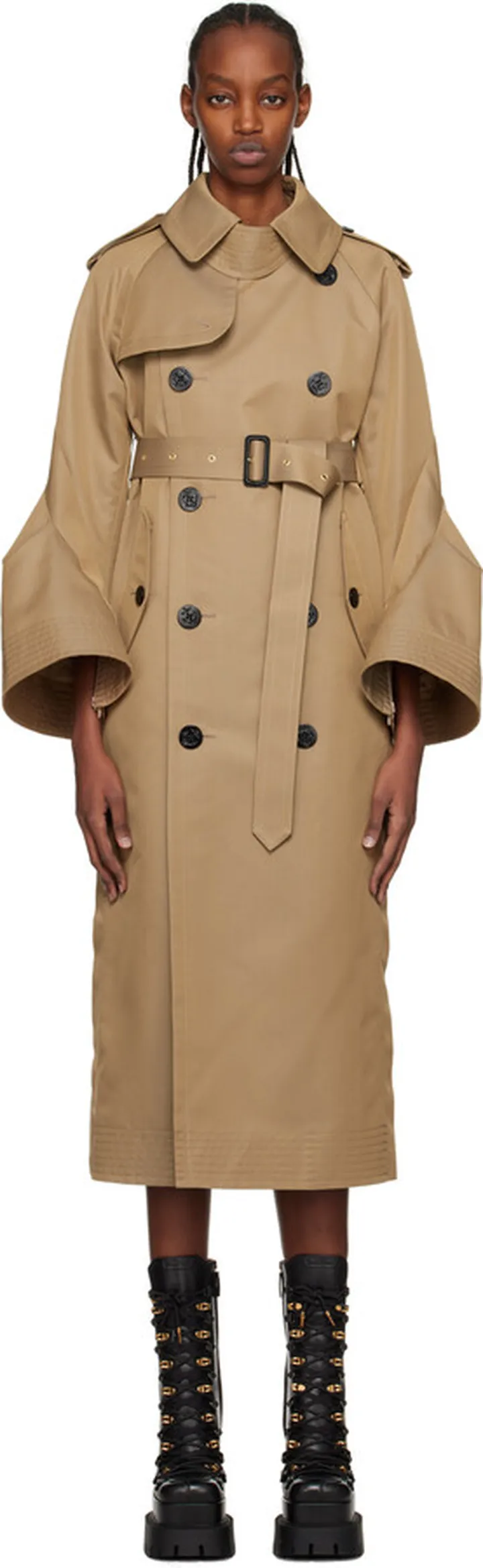sacai Beige Flared Cuff Trench Coat