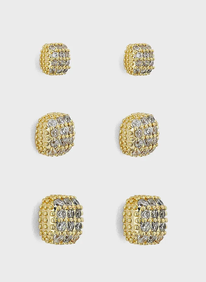 3 Pair Diamante Earring Set
