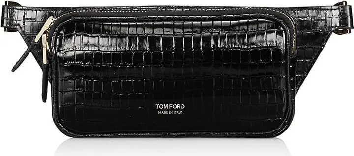 Glossy Crocodile-Embossed Leather Belt Bag