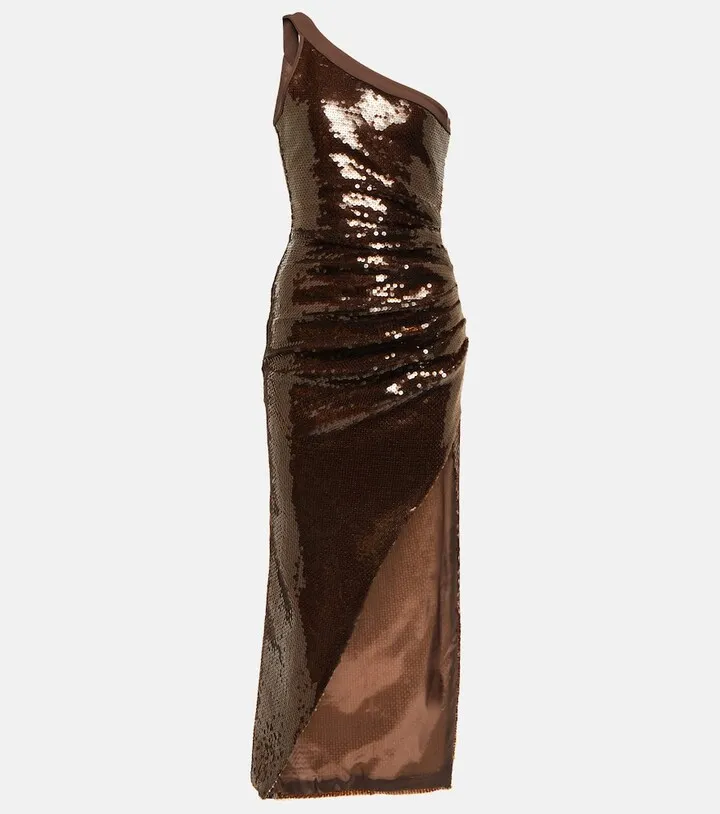One-shoulder sequined midi dress