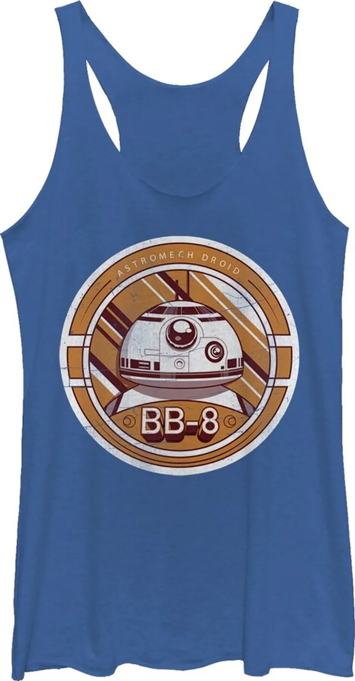 Women's Star Wars The Force Awakens BB-8 Astromech Droid Round Racerback Tank Top - Royal Blue Heather - Small