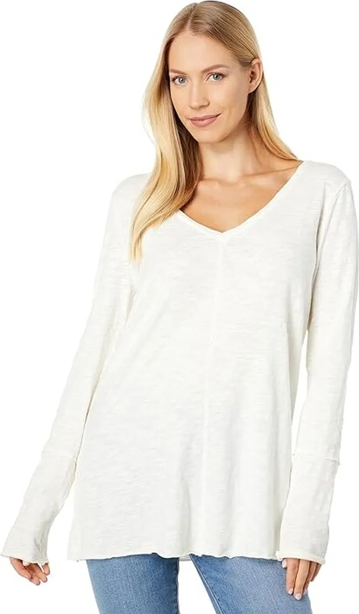 Mod-o-doc Slub Jersey Long Sleeve Wide V-Neck Tunic (Ivory) Women's Clothing