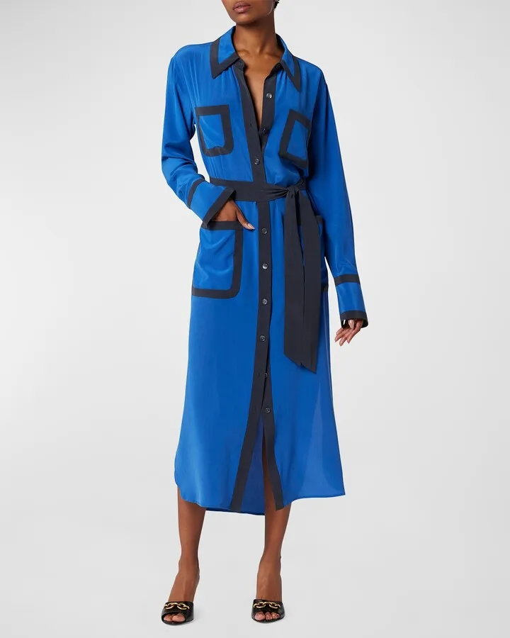 Elana Two-Tone Silk Midi Shirtdress