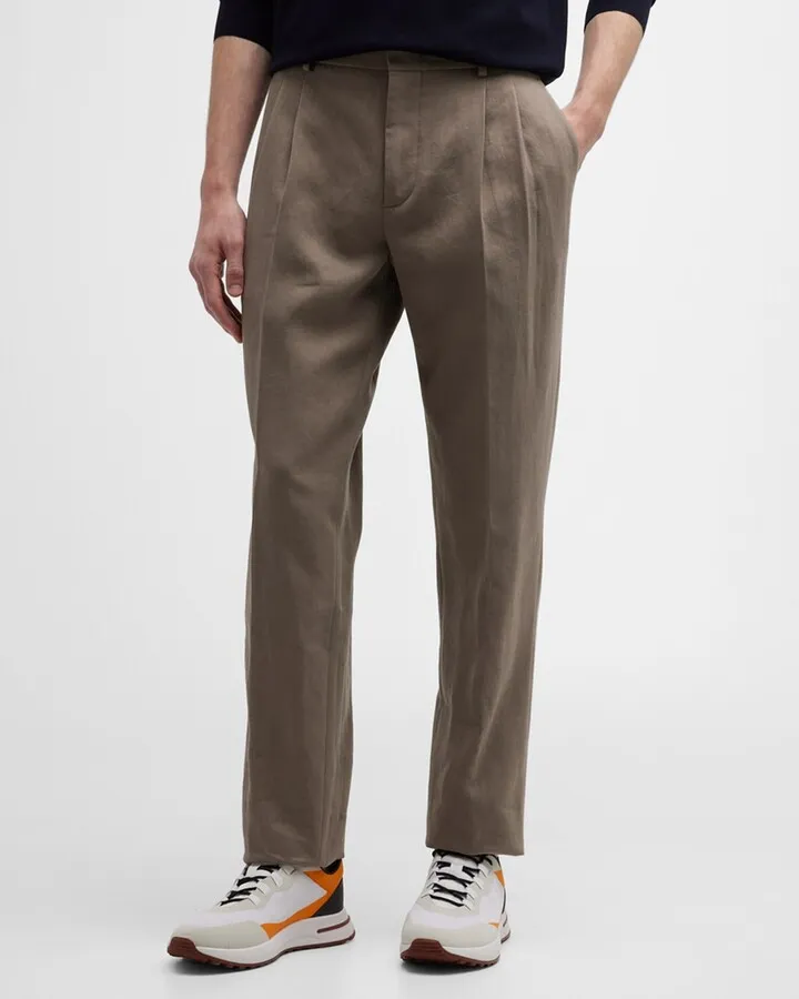 Men's City Pleated Linen Trousers